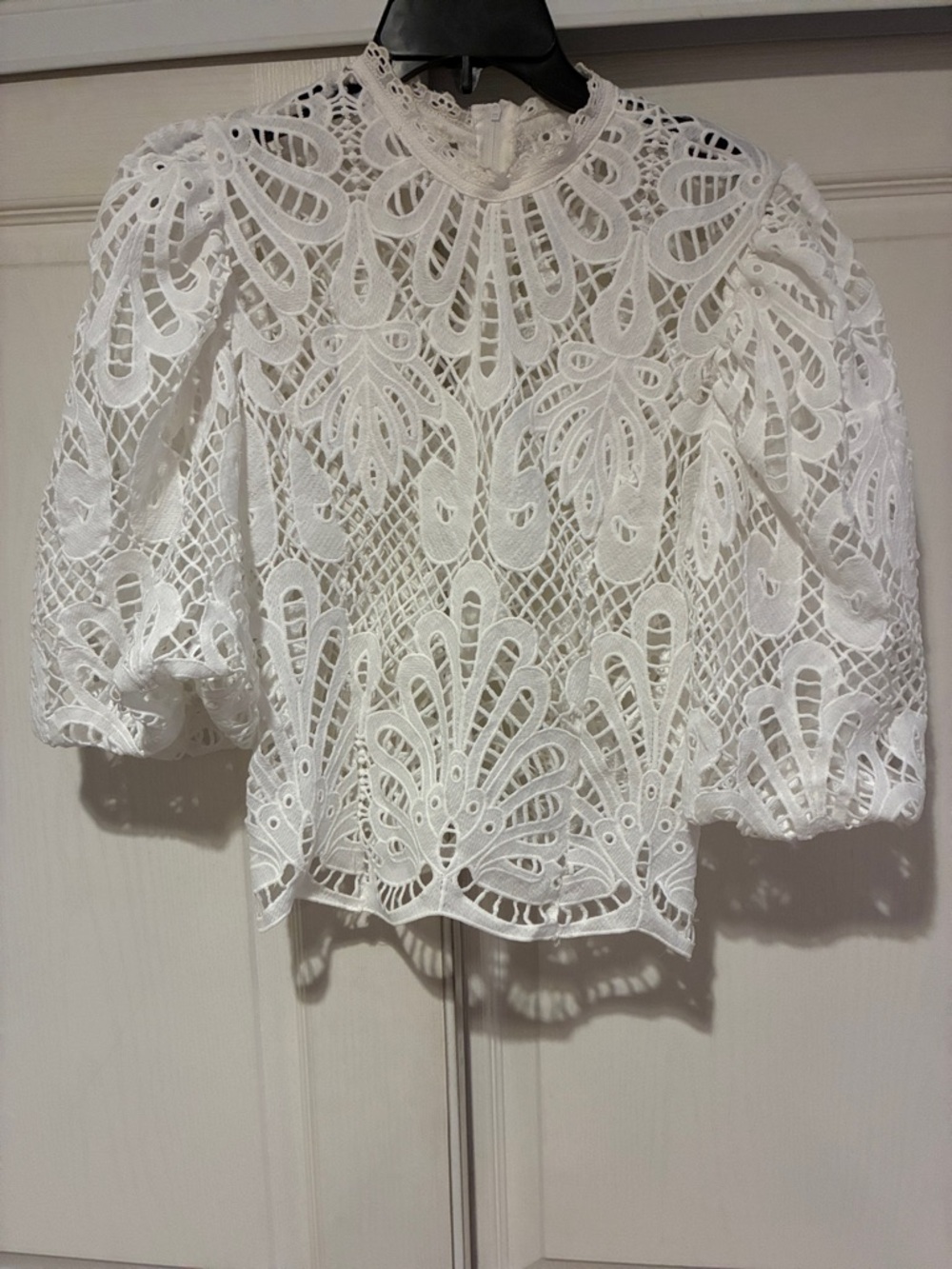 White Lace Puff-Sleeve Top - Picture 5 of 5